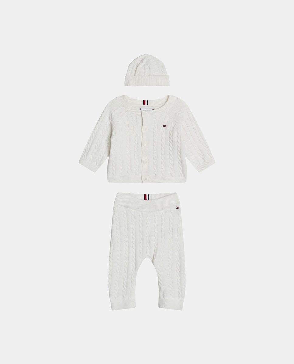 Imagen 0 de Set de regalo de bebé niño compuesto por cardigán, pantalón y gorro de punto