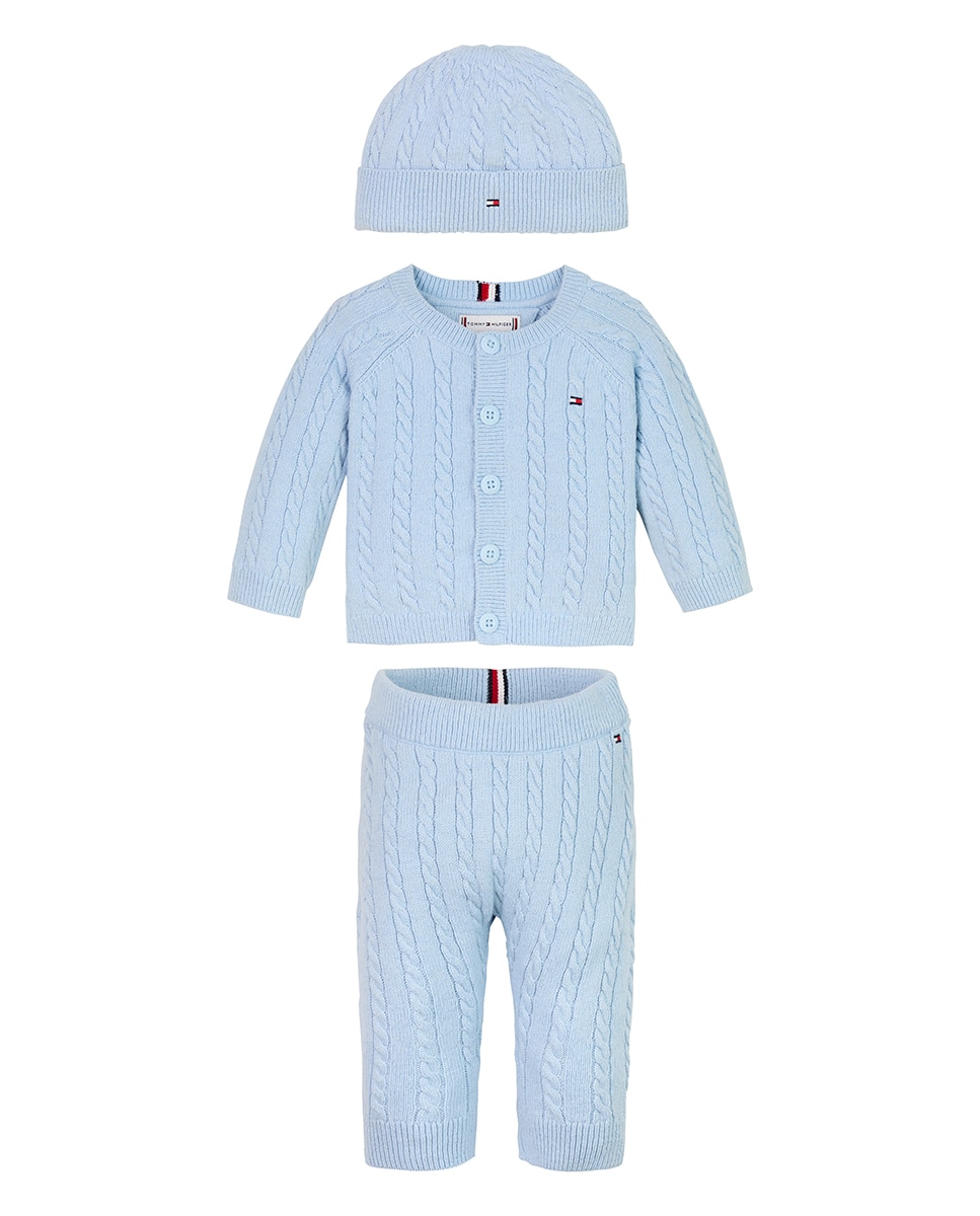Imagen 0 de Set de regalo de bebé niño compuesto por cardigán, pantalón y gorro de punto