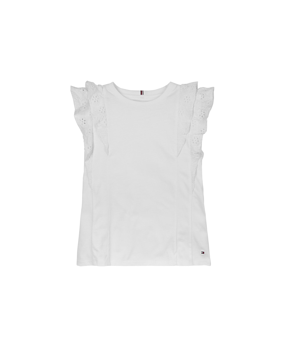 Imagen 0 de Camiseta de bebé niña manga corta con volantes de estilo broderie anglaise