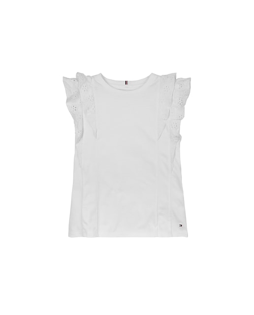 Imagen 0 de Camiseta de bebé niña manga corta con volantes de estilo broderie anglaise