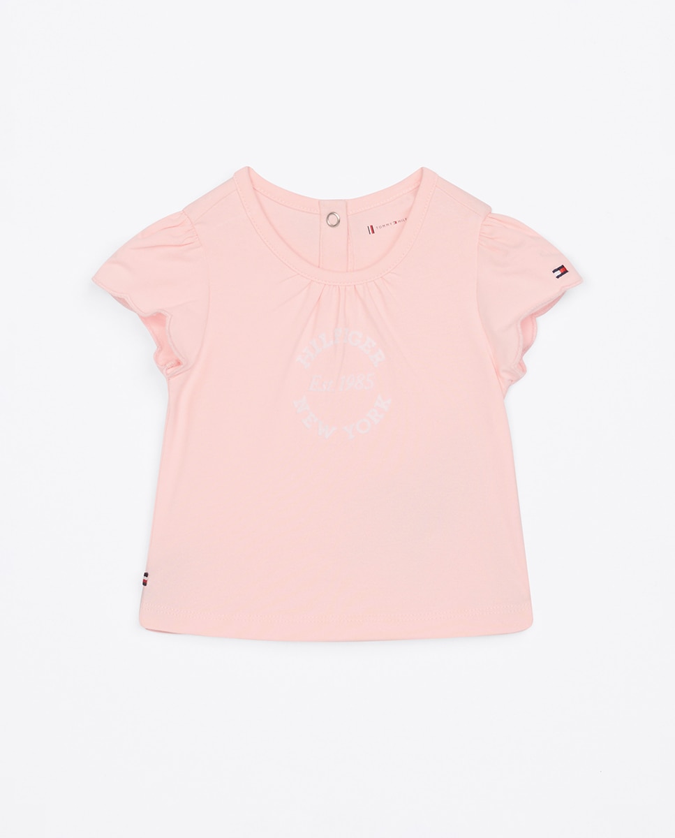 Imagen 0 de Camiseta de bebé niña de manga corta con logo frontal impreso y volantes en las mangas