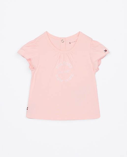 Imagen 0 de Camiseta de bebé niña de manga corta con logo frontal impreso y volantes en las mangas
