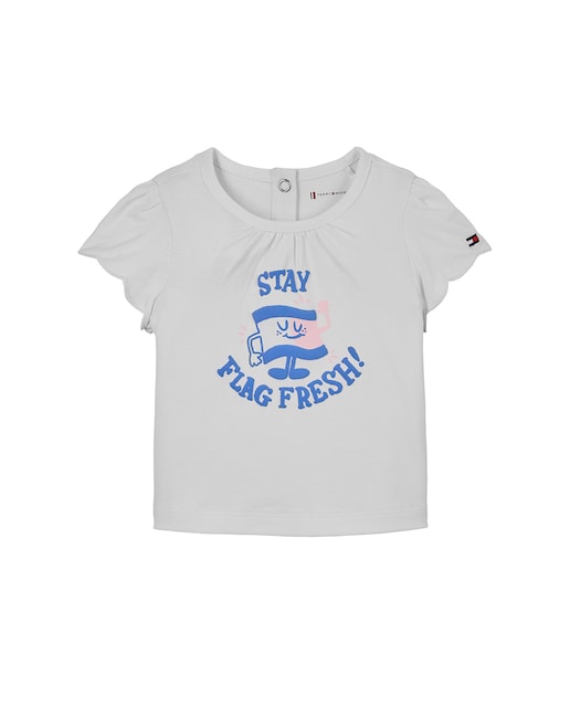 Imagen 0 de Camiseta de bebé niña de manga corta con logo frontal impreso y volantes en las mangas