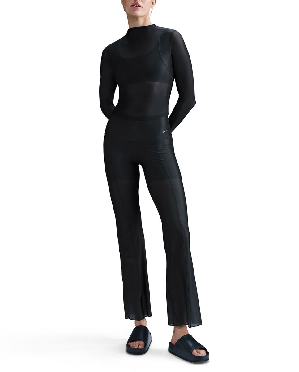 Imagen 0 de Pantalón acampanado de talle alto y sujeción ligera con revestimiento transparente de Mujer