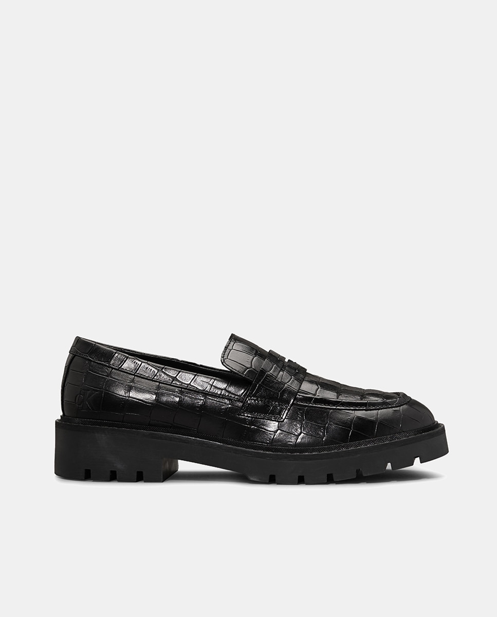 Imagen 0 de Mocasin de piel con plataforma Calvin Klein Jeans con estampado de cocodrilo