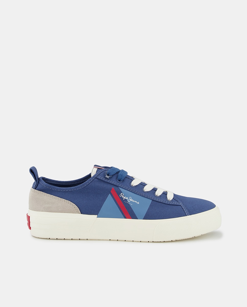 Imagen 0 de Zapatillas de hombre en azul bajas tipo casco de lona con logotipo lateral y detalles multicolor