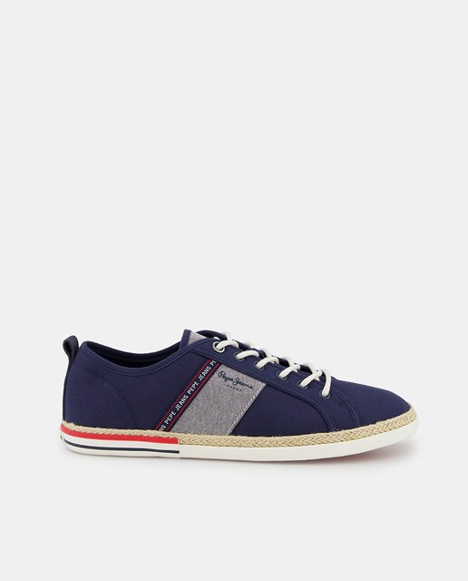 Imagen 0 de Zapatillas de hombre en azul marino bajas tipo casco de lona con logotipo lateral y suela de goma