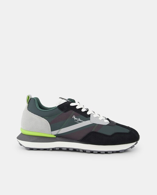 Imagen 0 de Zapatillas de hombre en verde bajas tipo running con logotipo lateral y detalles multicolor