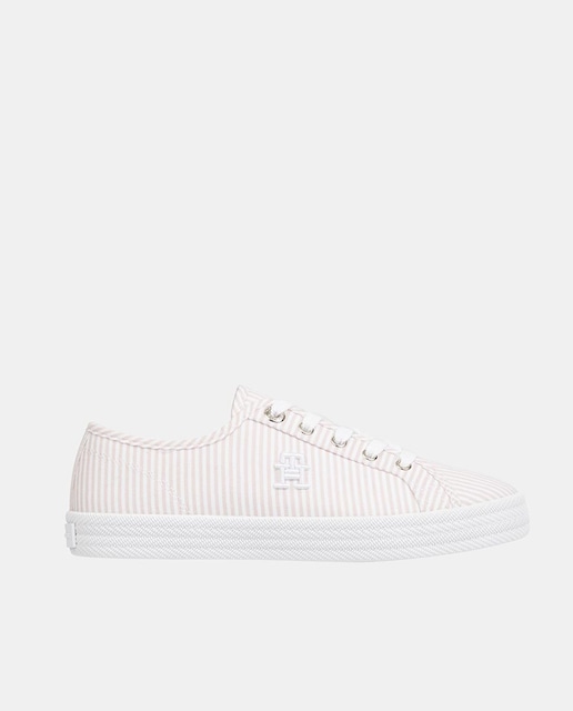 Imagen 0 de Zapatillas de mujer en rosa bajas tipo casco con estampado de rayas y logotipo lateral