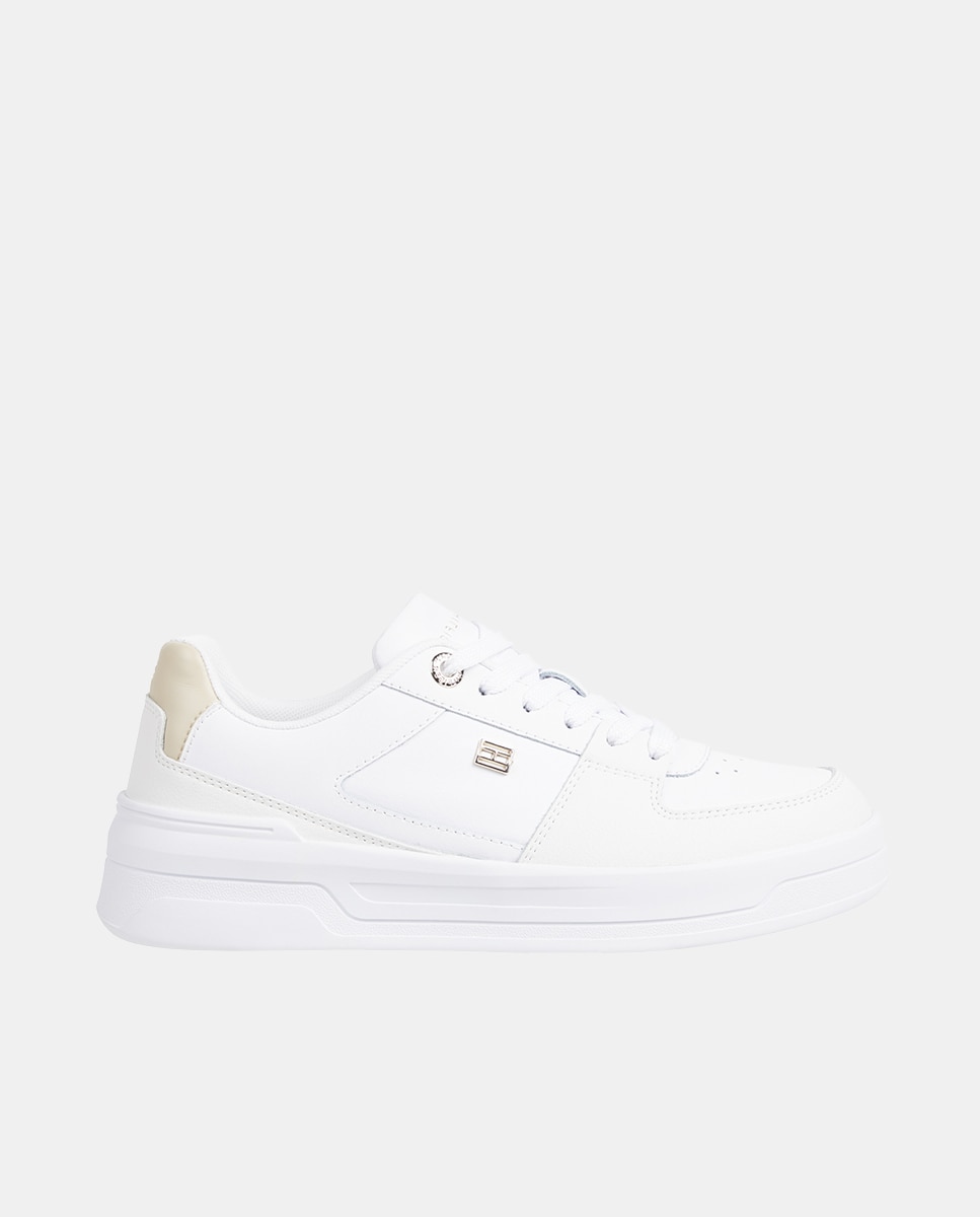 Imagen 0 de Zapatillas de mujer tipo basket en piel con logotipo metálico