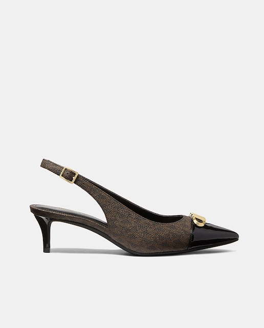 Imagen 0 de Zapatos de salón de mujer en marrón oscuro destalonados con puntera afilada en charol y tacón de aguja