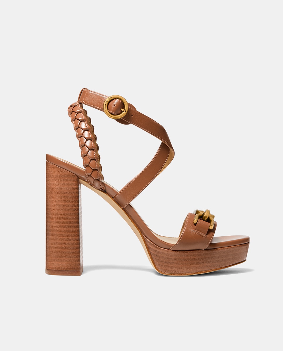 Imagen 0 de Sandalias de mujer en marrón claro de tiras cruzadas con plataforma y tacón bloque