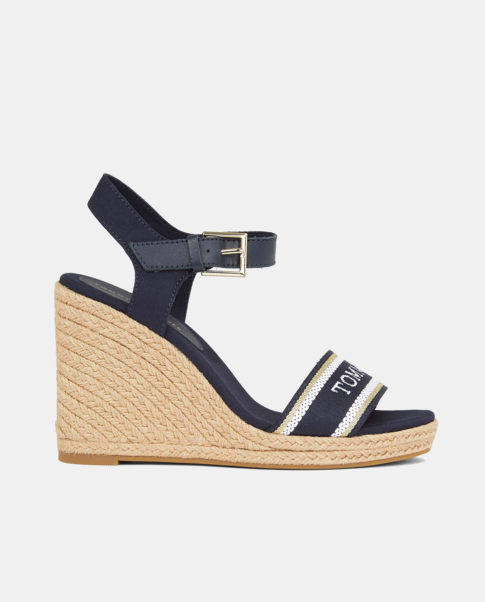 Imagen 0 de Sandalias de cuña mujer en textil con monotipo