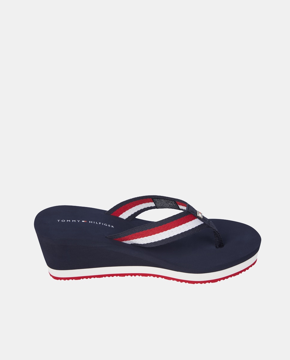 Imagen 0 de Chanclas de mujer en textil con tiras estampado rayas y cuña