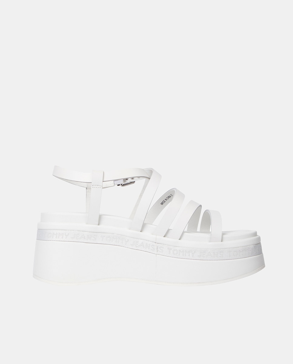 Imagen 0 de Sandalias de mujer en piel con tiras finas y plataforma