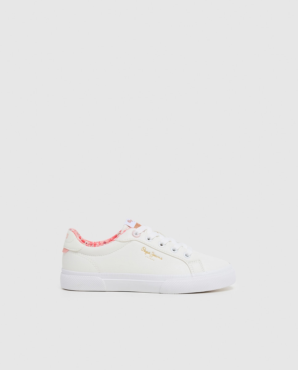 Imagen 0 de Zapatilla blanca de niña con interior en contraste tejido floral