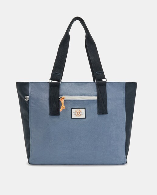 Imagen 0 de Tote mediano Jodi M de nylon tricolor en gris, azul marino y beige