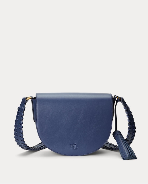 Imagen 0 de Bandolera pequeña Witley de piel vacuna en azul con borla a tono