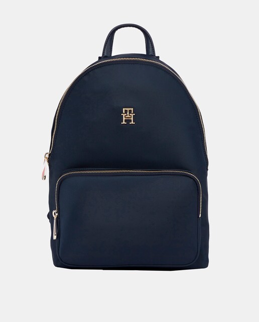 Imagen 0 de Mochila de nylon reciclado en azul marino con logo en frontal