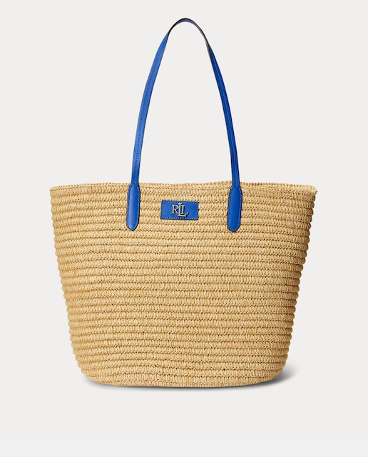Imagen 0 de Capazo de rafia Brie en natural con asas y logo en azul