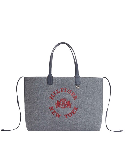 Imagen 0 de Bolso de hombro tipo tote en gris claro con emblema TH