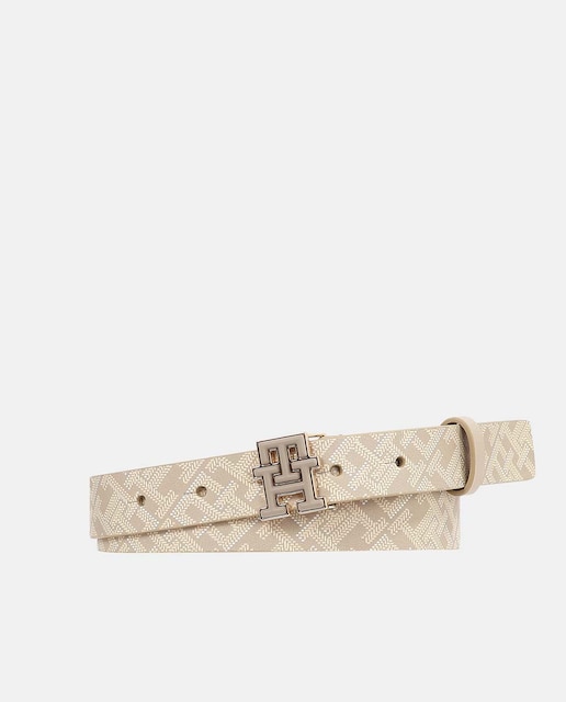 Imagen 0 de Cinturón de piel en color beige y estampado monogram de Tommy Hilfiger.