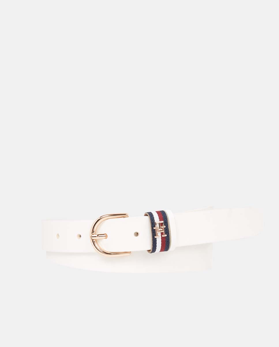 Imagen 0 de Cinturón de piel en color blanco y detalle corporativo de Tommy Hilfiger.