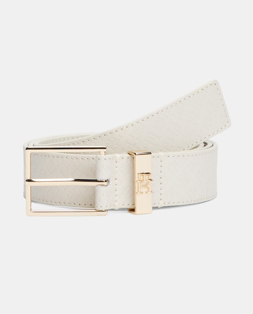 Imagen 0 de Cinturón de piel de mujer en color blanco y estampado monogram de Tommy Hilfiger