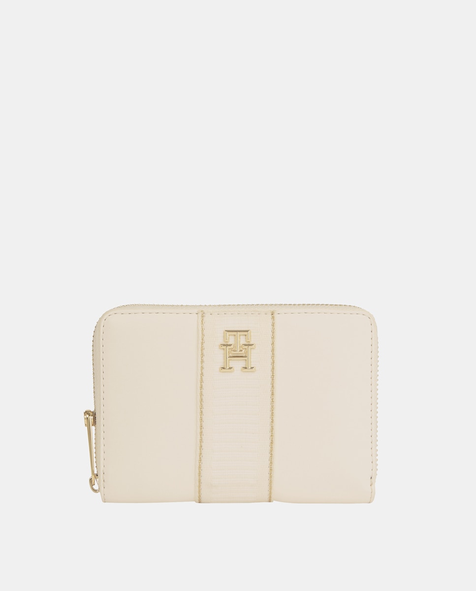 Imagen 0 de Cartera mediana de mujer en color blanco y diseño de rayas de Tommy Hilfiger.