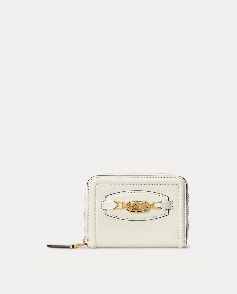 Imagen 0 de Cartera pequeña de piel en natural con aplique dorado