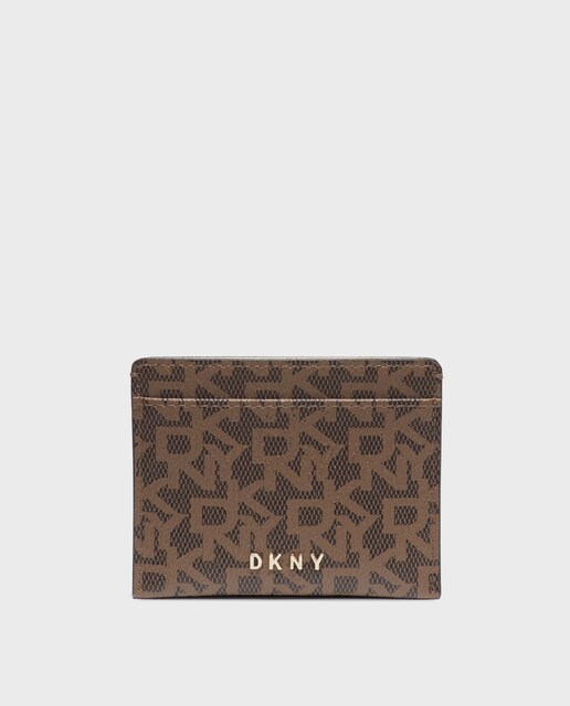 Imagen 0 de Tarjetero de mujer DKNY de color marrón estampado con logo de la marca