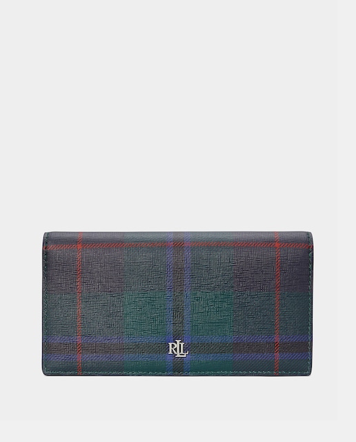 Imagen 0 de Cartera mediana de piel con logotipo plateado  con estampado geométrico