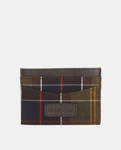 Imagen 0 de Tarjetero de hombre de diseño tartán y parche de piel de la marca