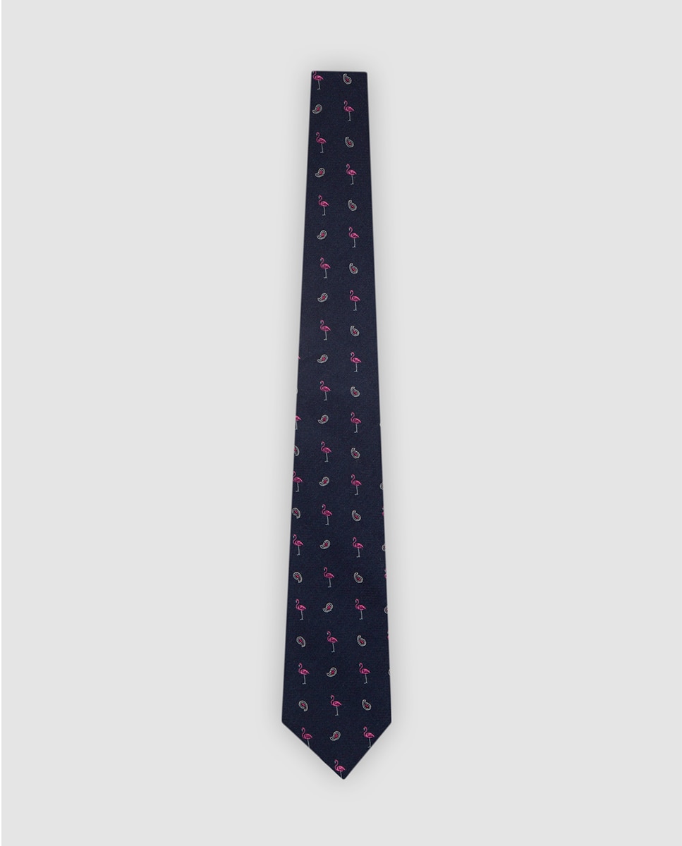 Imagen 0 de Corbata de hombre de seda con jacquard de flamencos