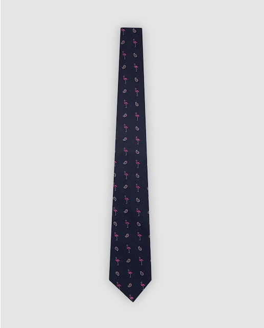 Imagen 0 de Corbata de hombre de seda con jacquard de flamencos