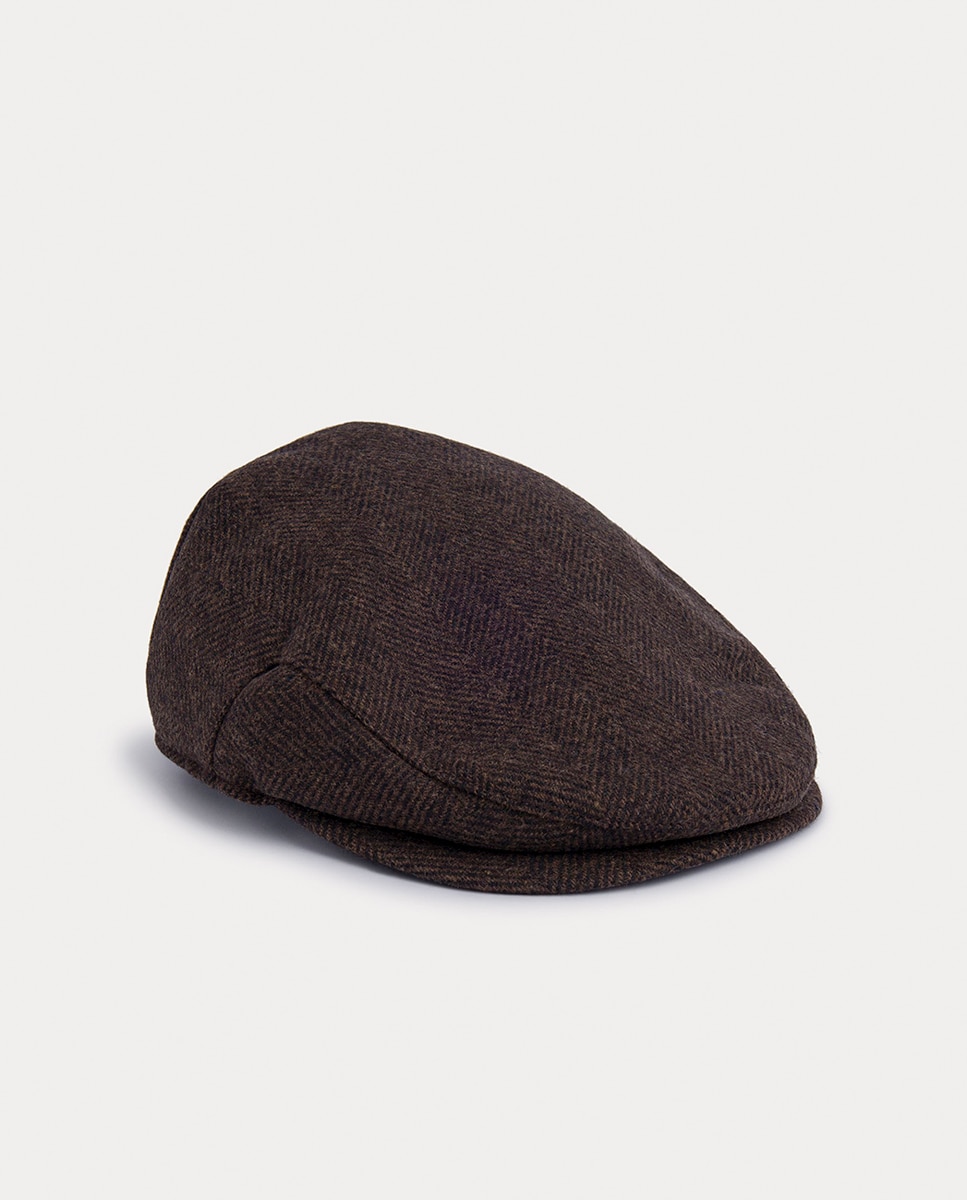 Imagen 0 de Gorra inglesa de hombre marrón de franela estampado de espiga