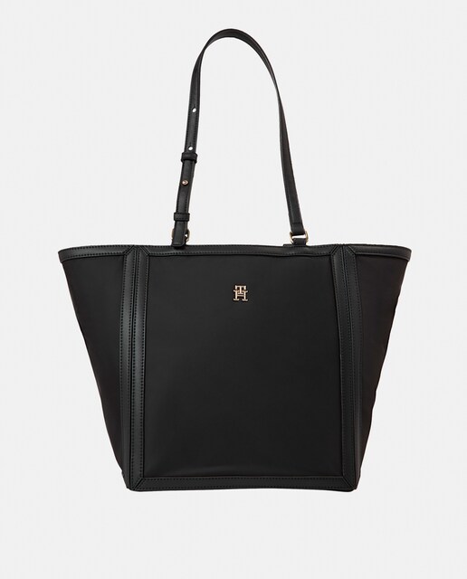 Imagen 0 de Tote negro con doble asa ajustable y cierre cremallera
