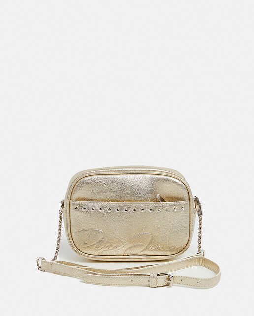 Imagen 0 de Bandolera mini en dorado con bolsillo frontal y cierre cremallera