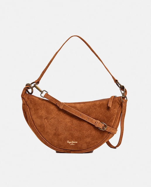 Imagen 0 de Bolso de hombro mediano de piel camel con cierre bandolera extraíble