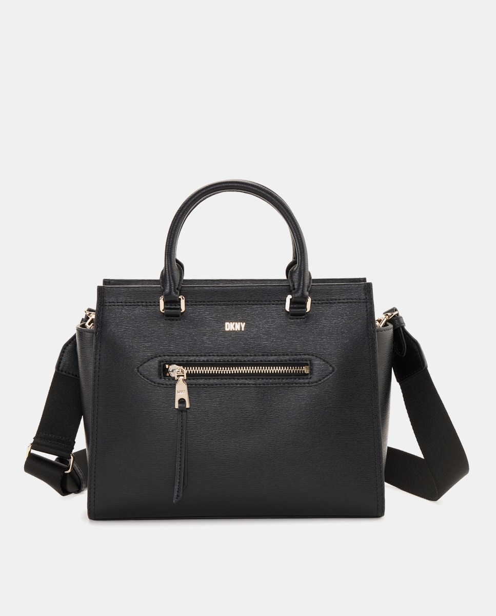 Imagen 0 de Bolso de mano grande en negro con cierre cremallera