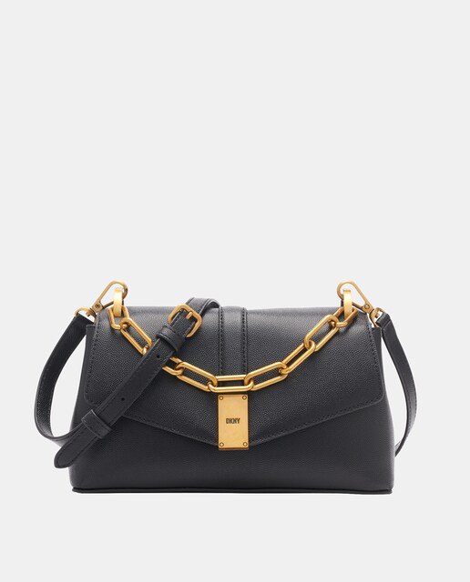 Imagen 0 de Bandolera de mujer DKNY en piel color negro y asa media