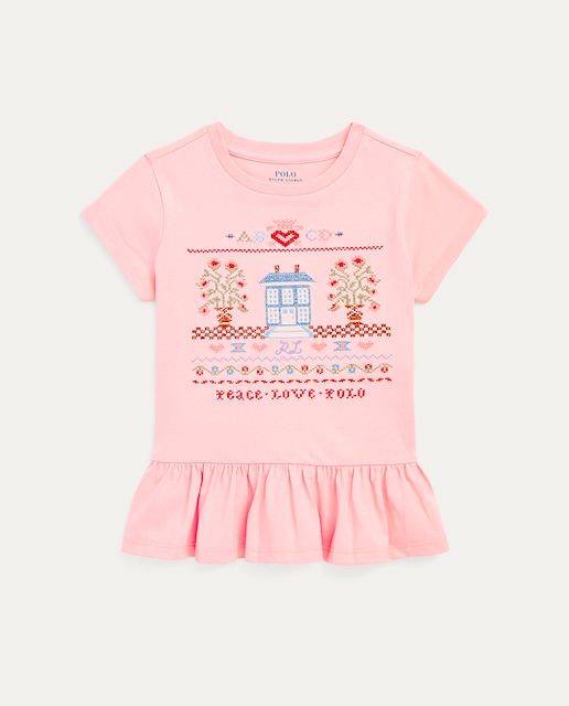 Imagen 0 de Camiseta de niña en rosa con dibujo frontal