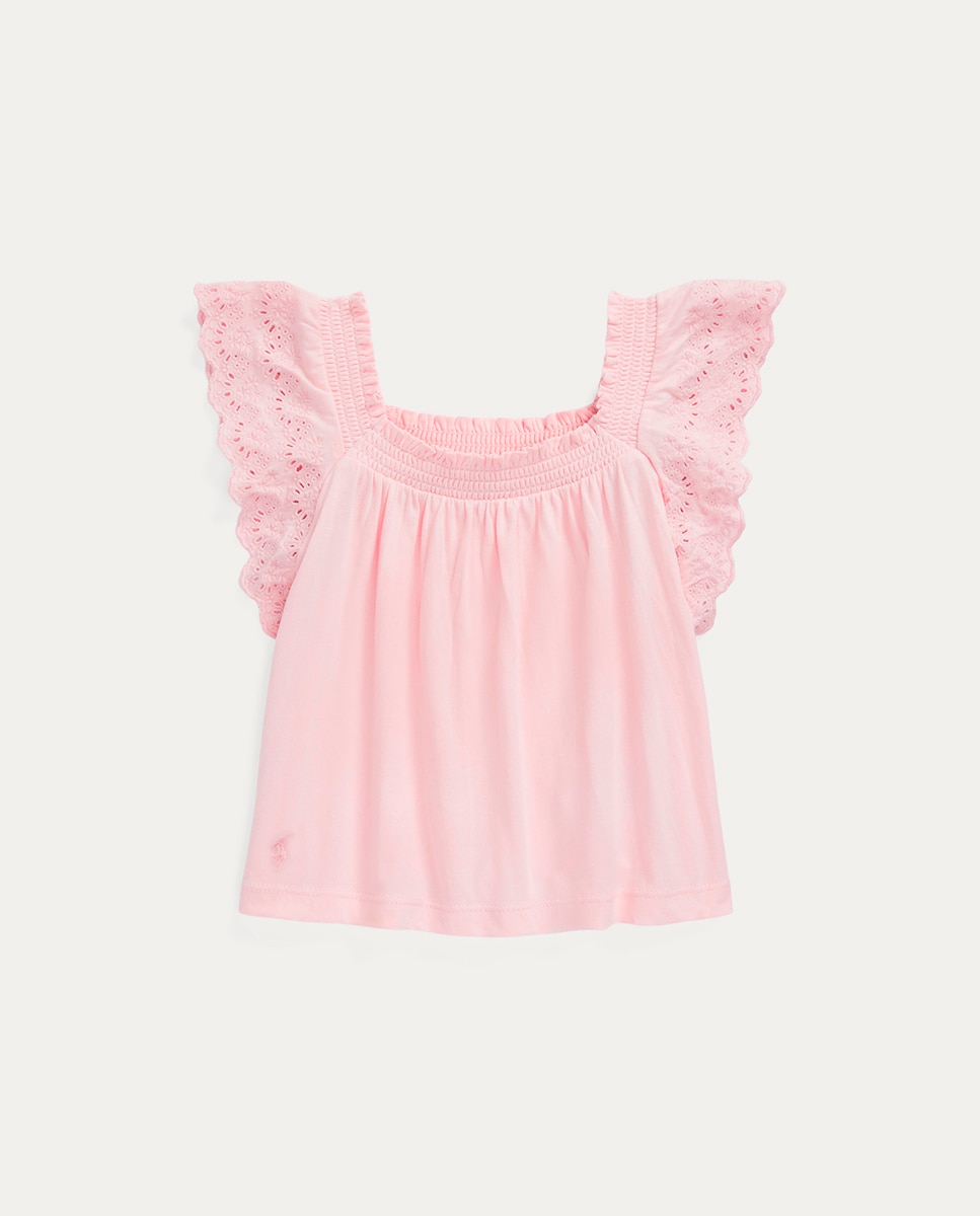 Imagen 0 de Camiseta de niña en rosa con encaje