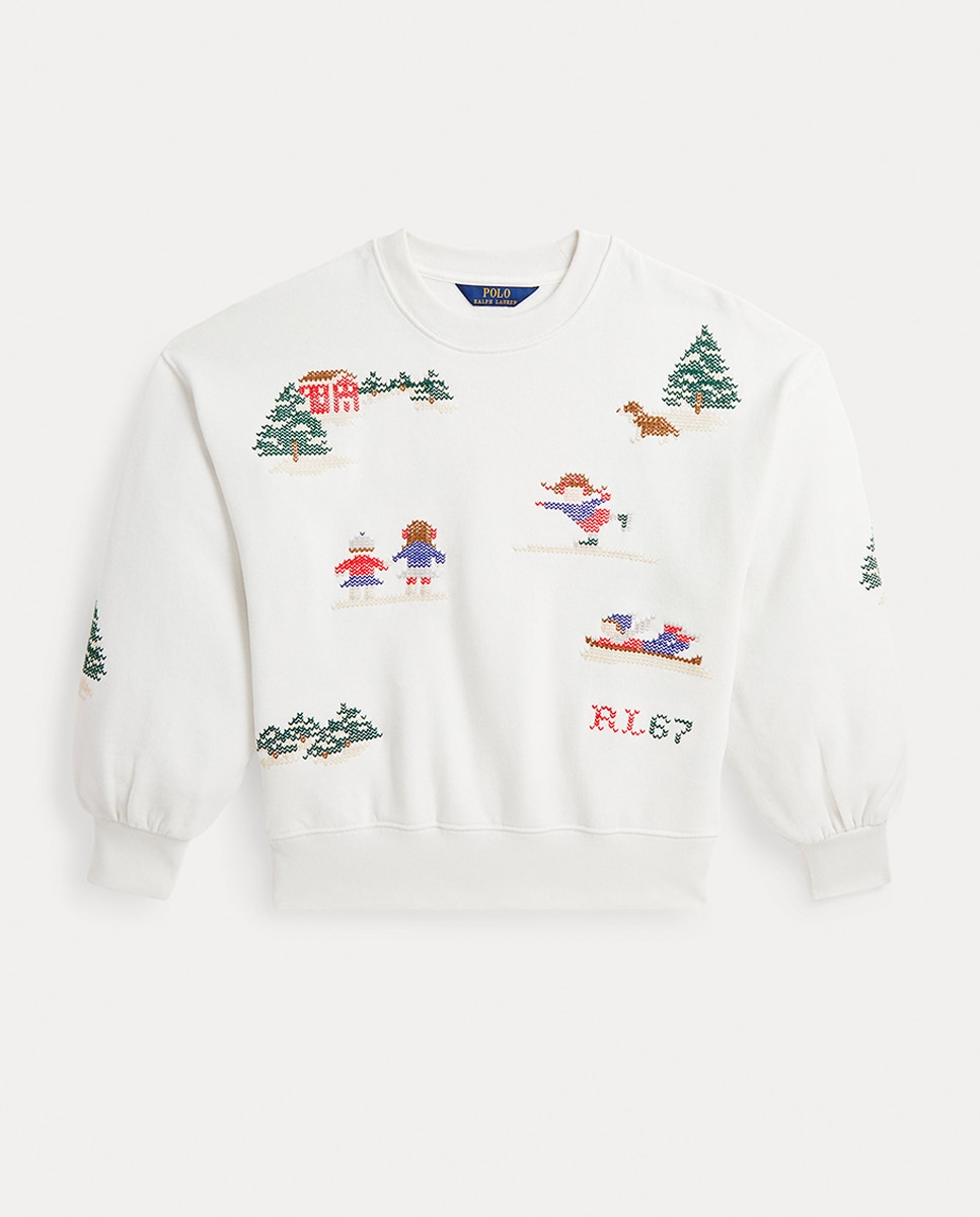 Imagen 0 de Sudadera de niña en natural con estampado navideño