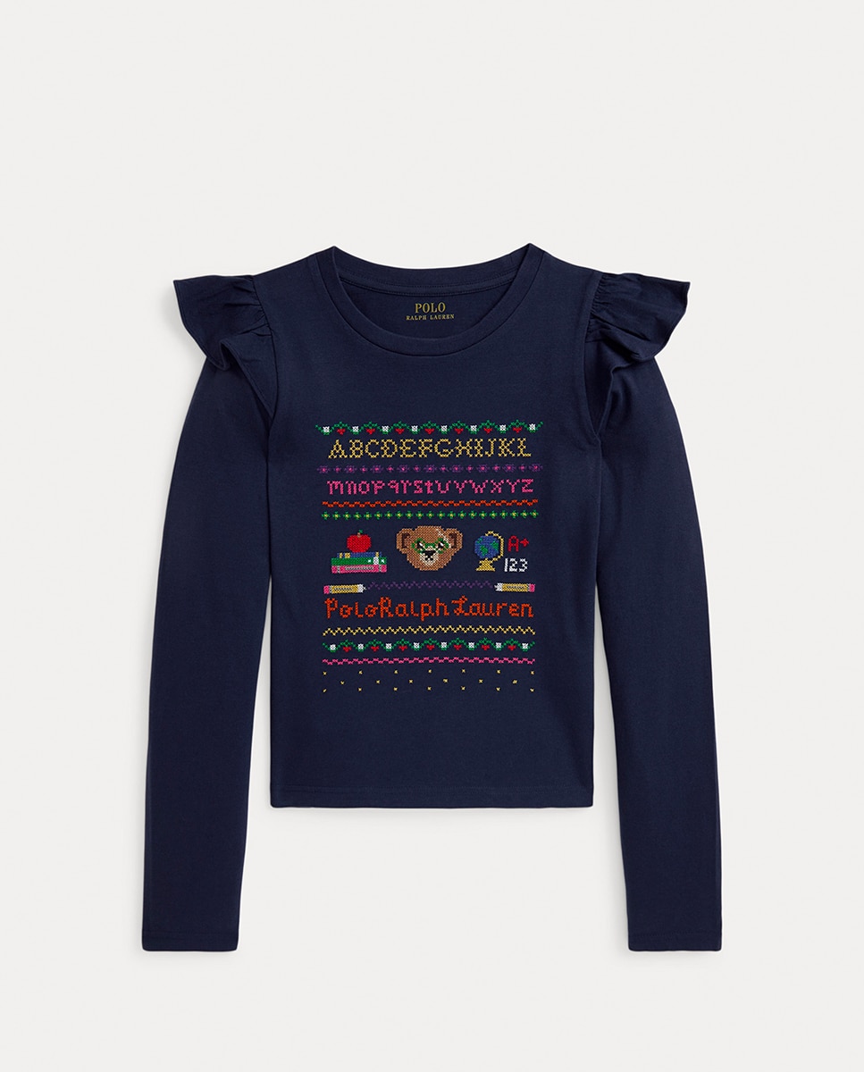 Imagen 0 de Camiseta de niña de algodón en azul marino