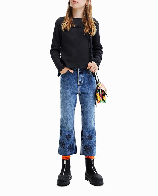 Imagen 0 de Vaquero de niña flare cropped flocado