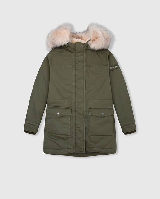 Imagen 0 de Parka de niña de algodón con capucha y detalle de pelo desmontable