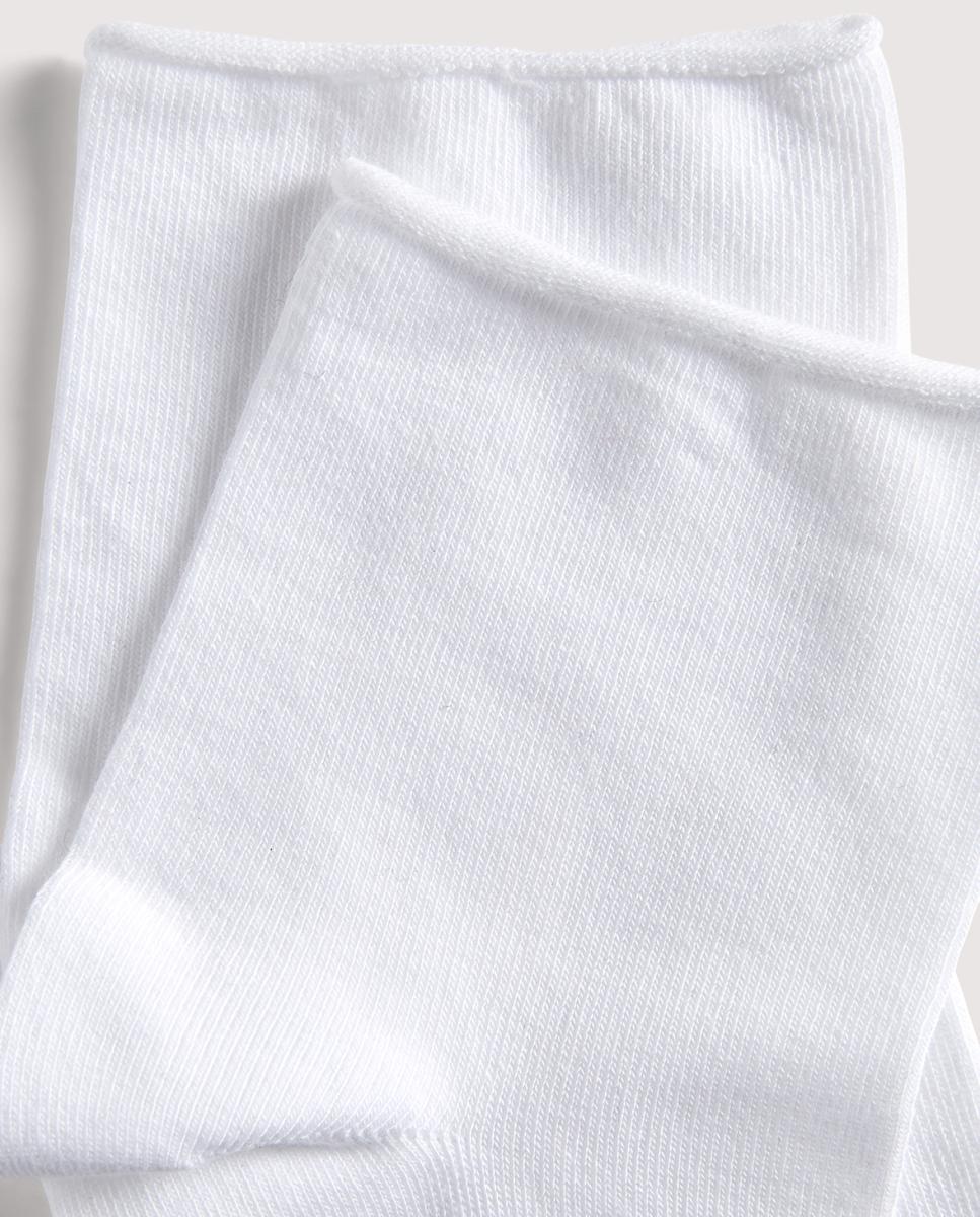 Meias de cano curto com punho dobrado em algodão orgânico Branco-2