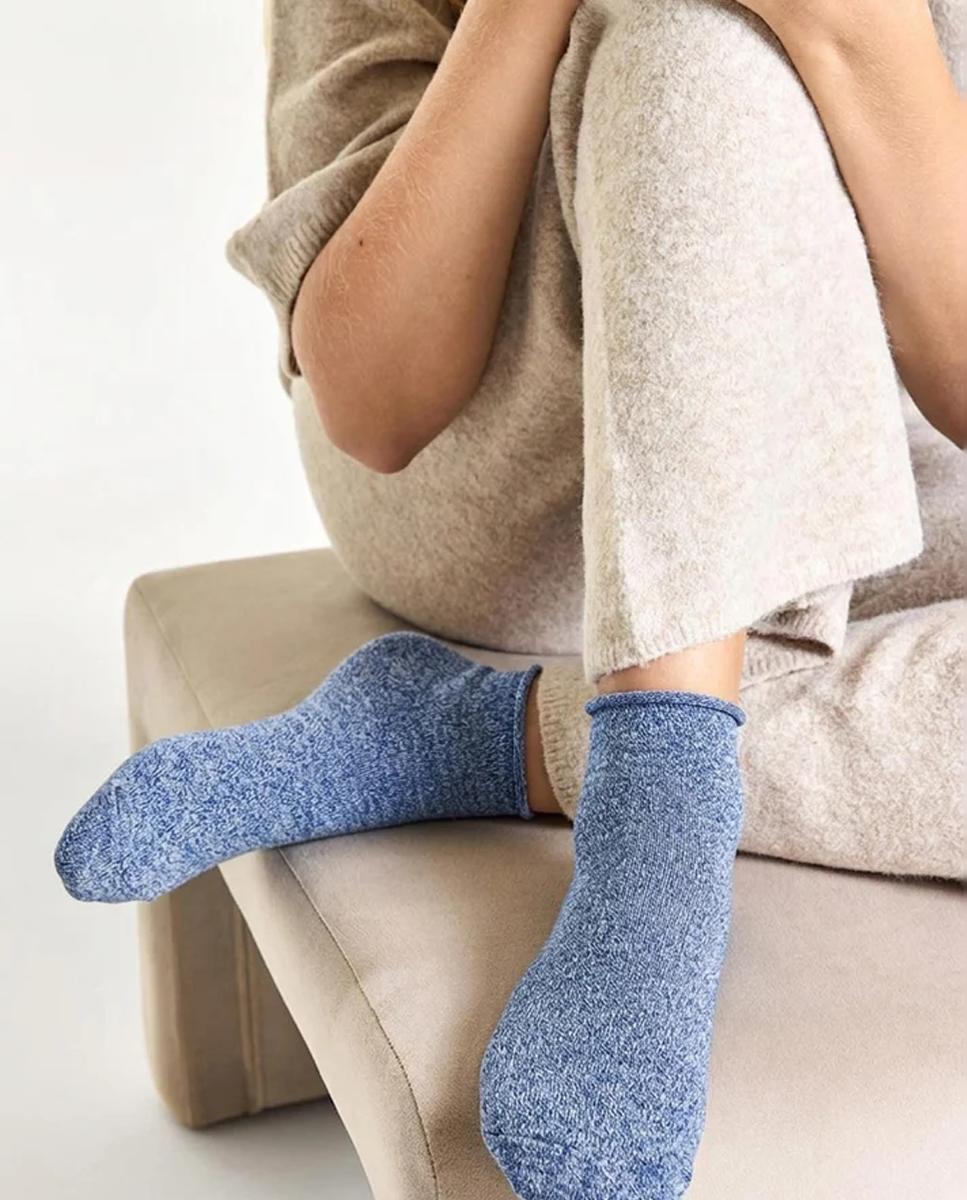 Meias lisas de lurex com punhos dobrados Azul-2