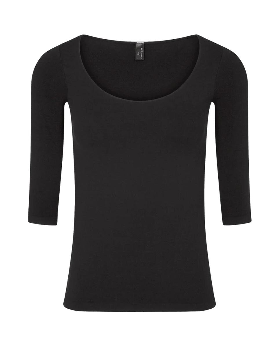 Blusa de manga 3/4 com gola redonda Preto-2